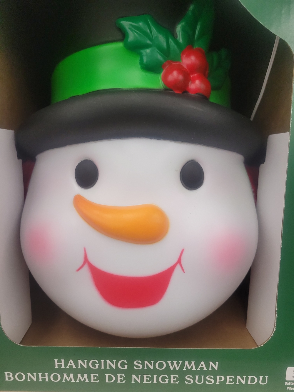 Blow Mold Hanging Snowman Holiday Décor – Festive Green Hat, Red Accents